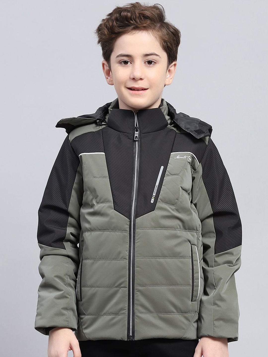 

Monte Carlo Boys Hooded Colourblocked Casual Padded Jacket, Olive