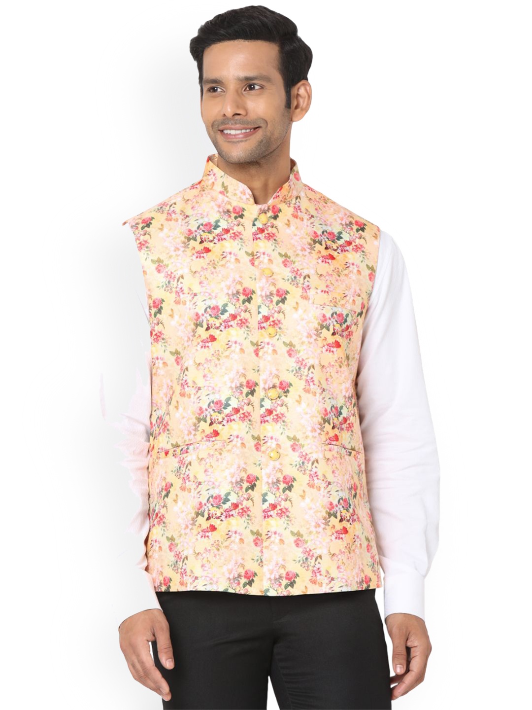 

SALWAR STUDIO Men Printed Nehru Jackets, Yellow