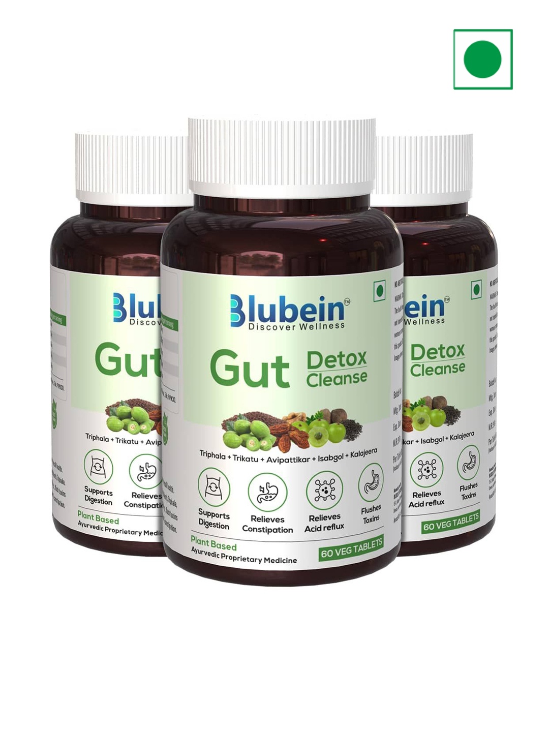 

BLUBEIN Set Of 3 Gut Detox Tablets - 60 Tablets Each, Beige