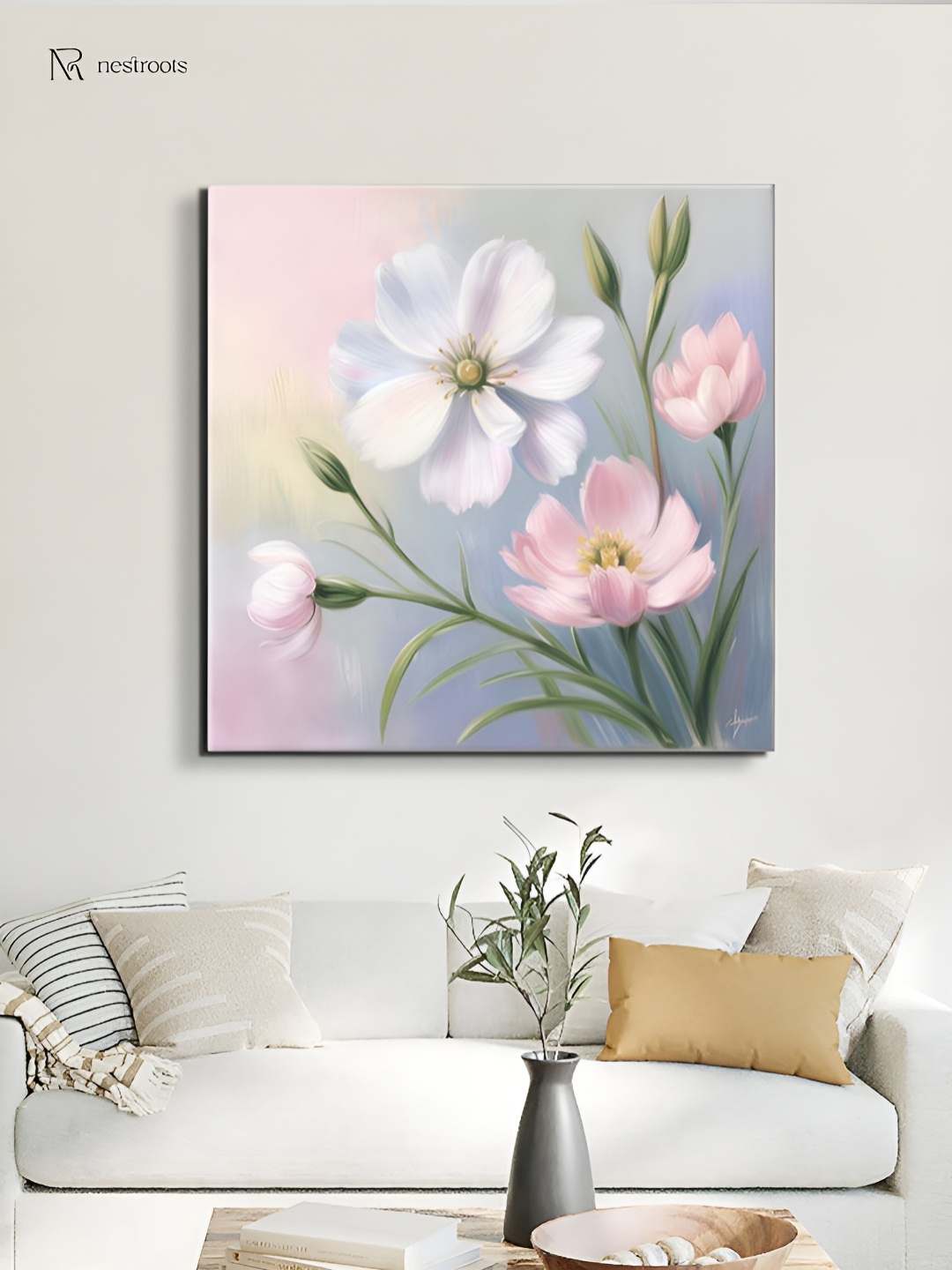 

nestroots Delicate Purple & Pink Blooms Canvas Painting Wall Art