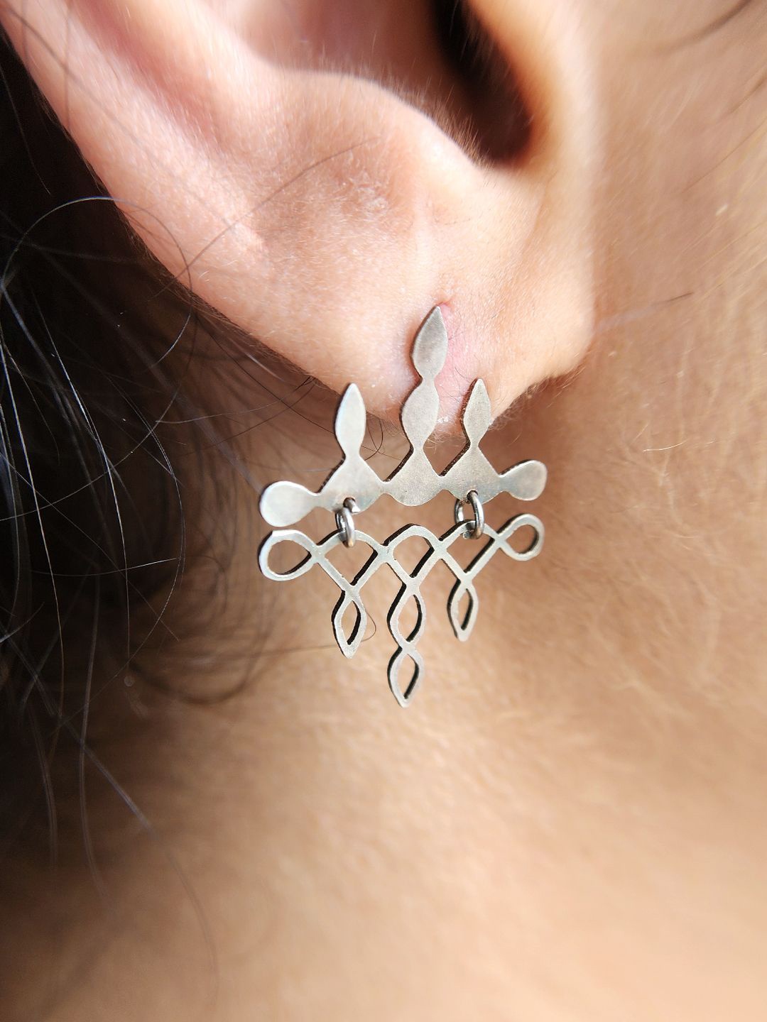 

Goldnera 925 Sterling Silver Kolam Design Quirky Drop Earrings