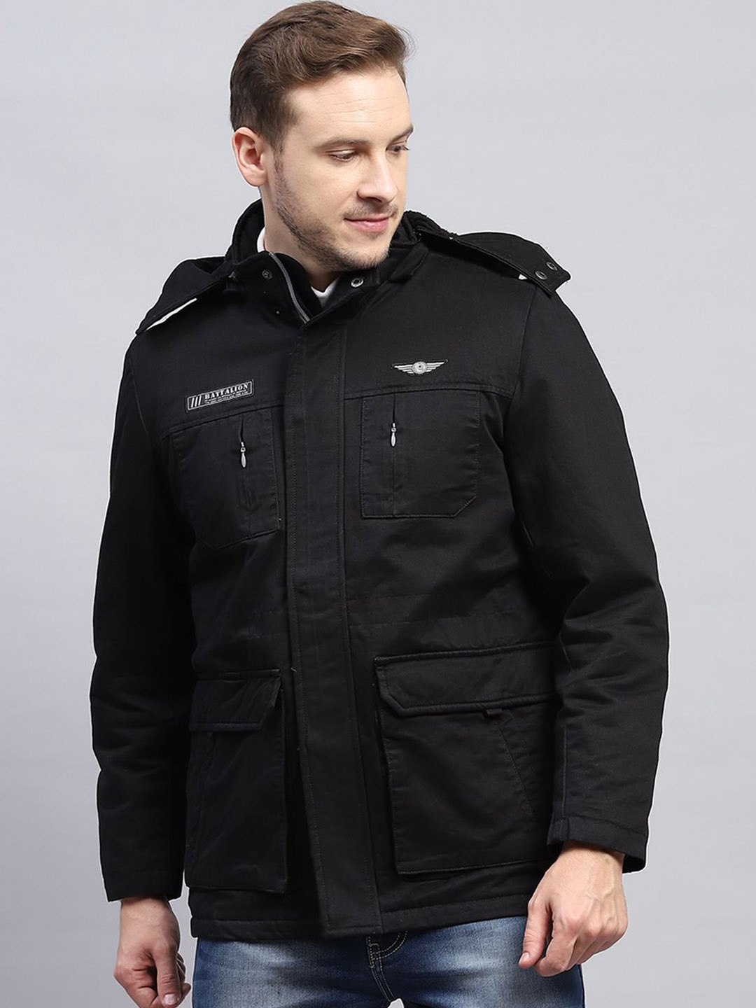 

Monte Carlo Men Hooded Solid Casual Tailored Jacket, Black
