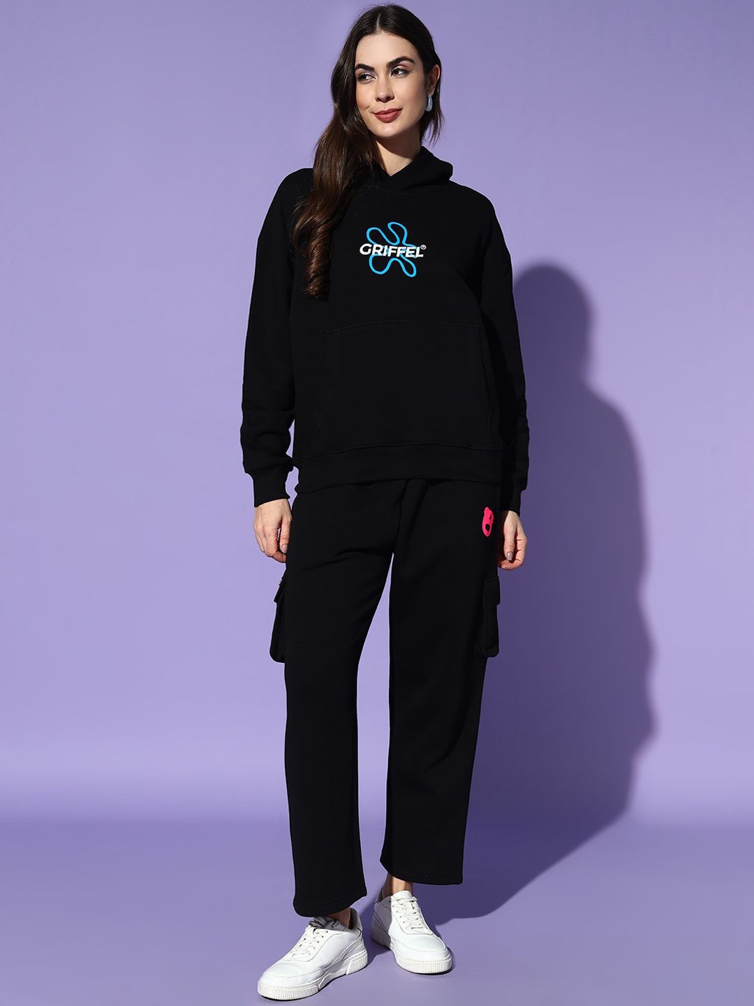 

GRIFFEL Women Printed Oversized Tracksuits, Black