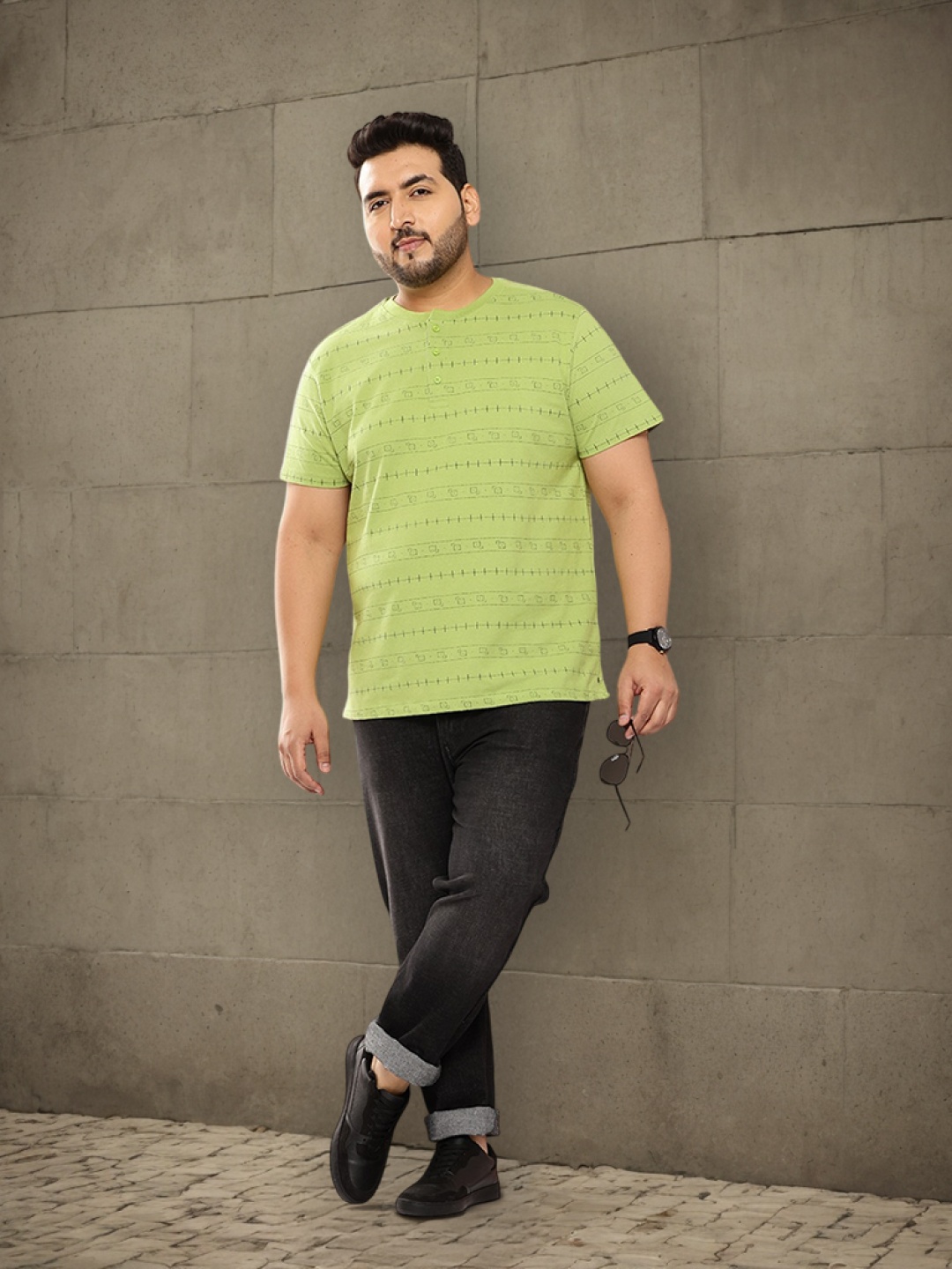 

Sztori Plus Size Printed Pure Cotton T-shirt, Green