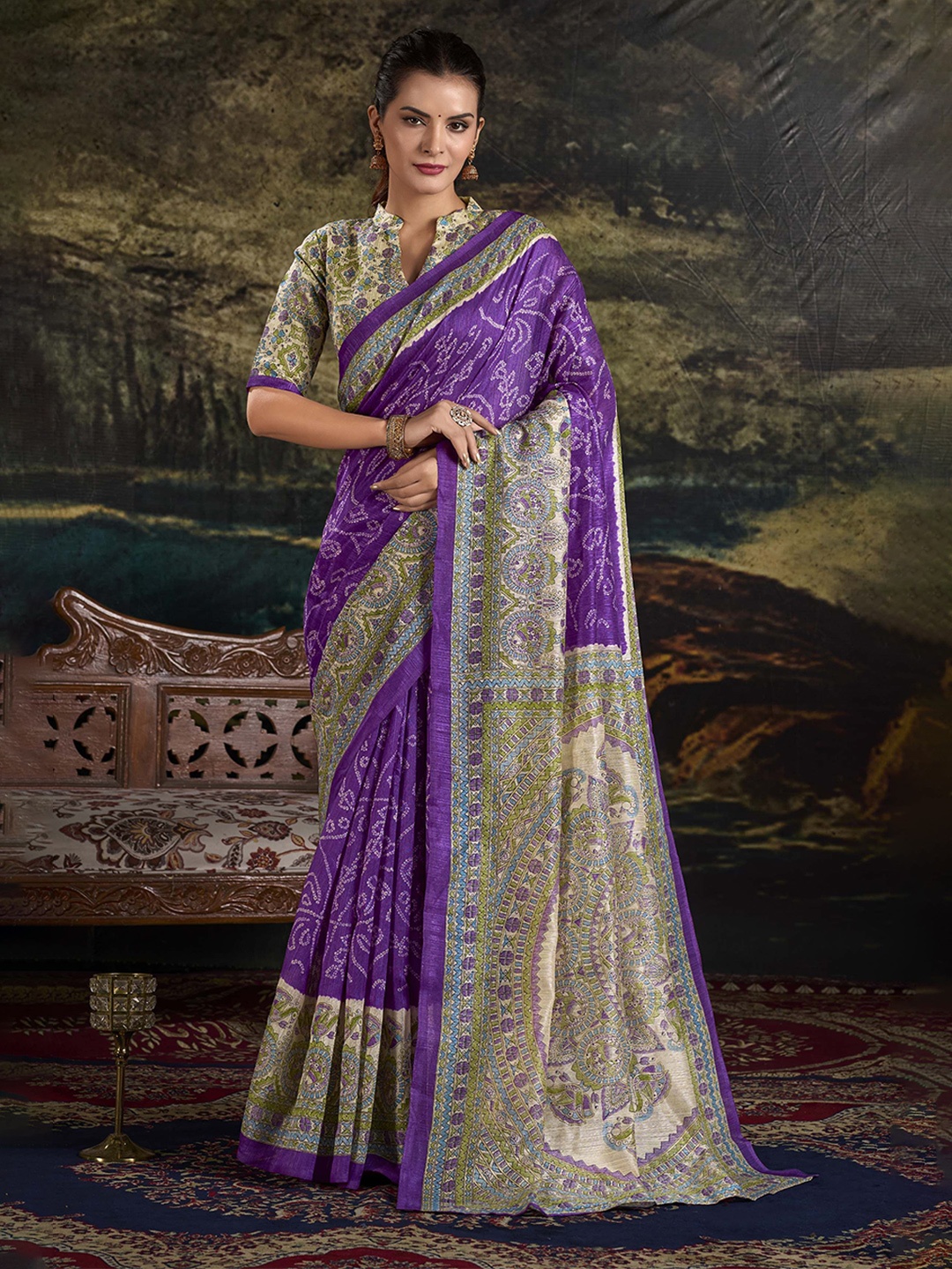 

MADHAVPRIYA Bandhani Printed Saree, Purple