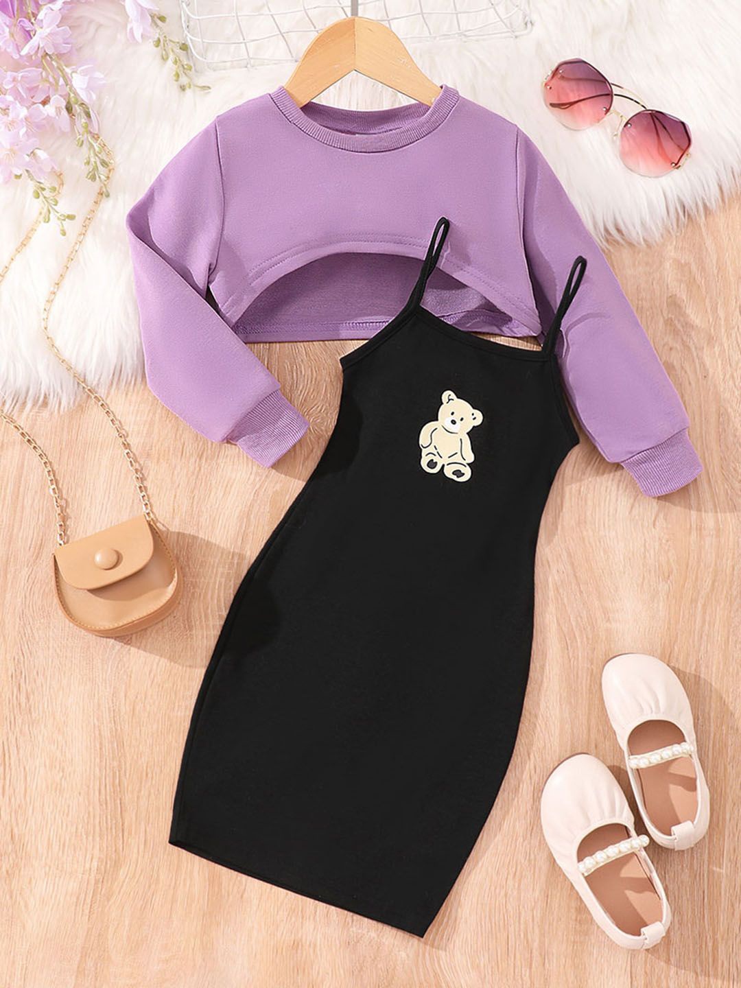 

INCLUD Girls Bodycon Midi Dress With Top, Black