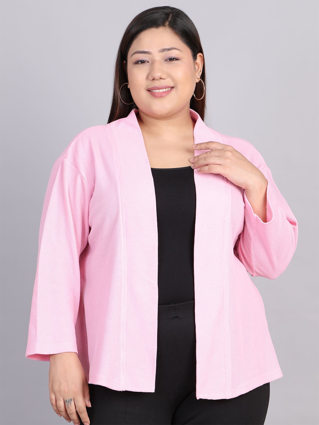 

Rute Plus Size Self Design Open Front Pure Cotton Party Shrug, Pink