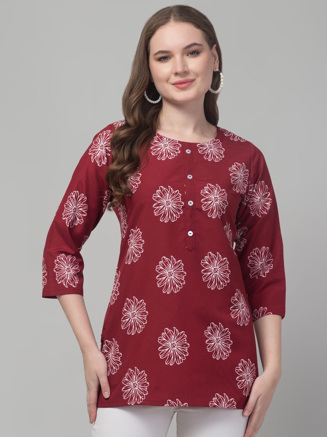 

Trend Level Women Floral Printed Short Kurti, Maroon