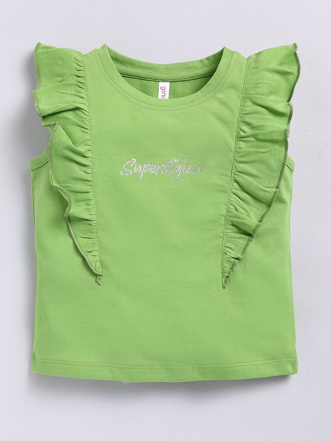 

Ginie Girls Cotton Top With Ruffle Details, Green