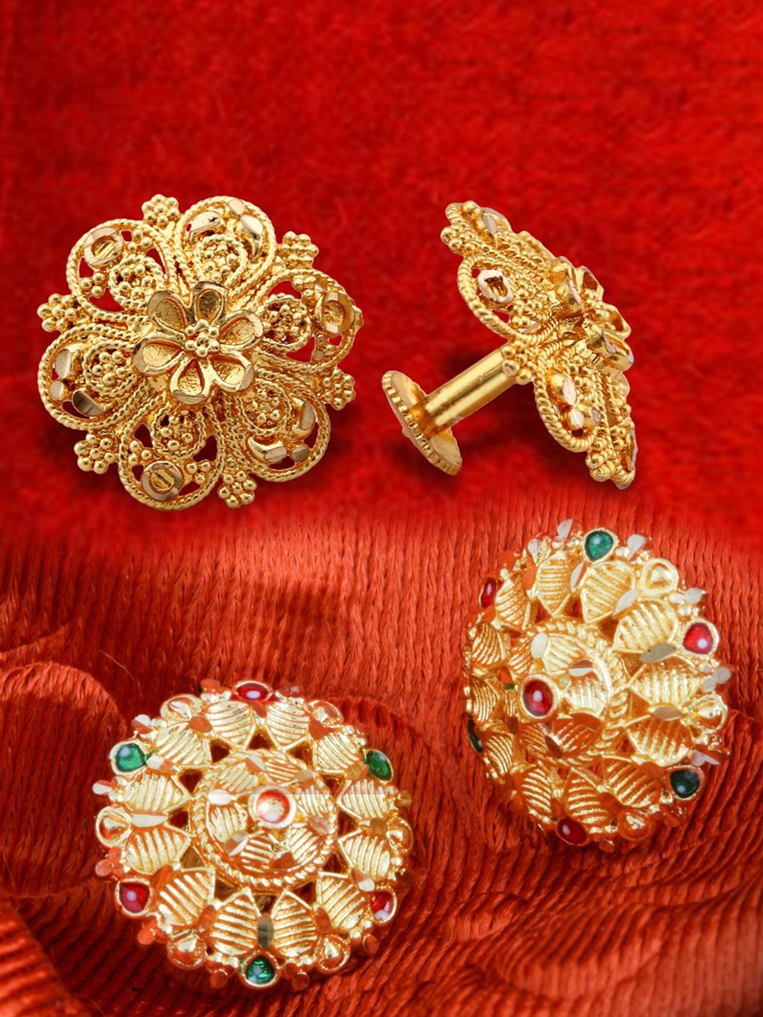 

DIVASTRI Set Of 2 Gold-Plated Stone Studded Circular Studs