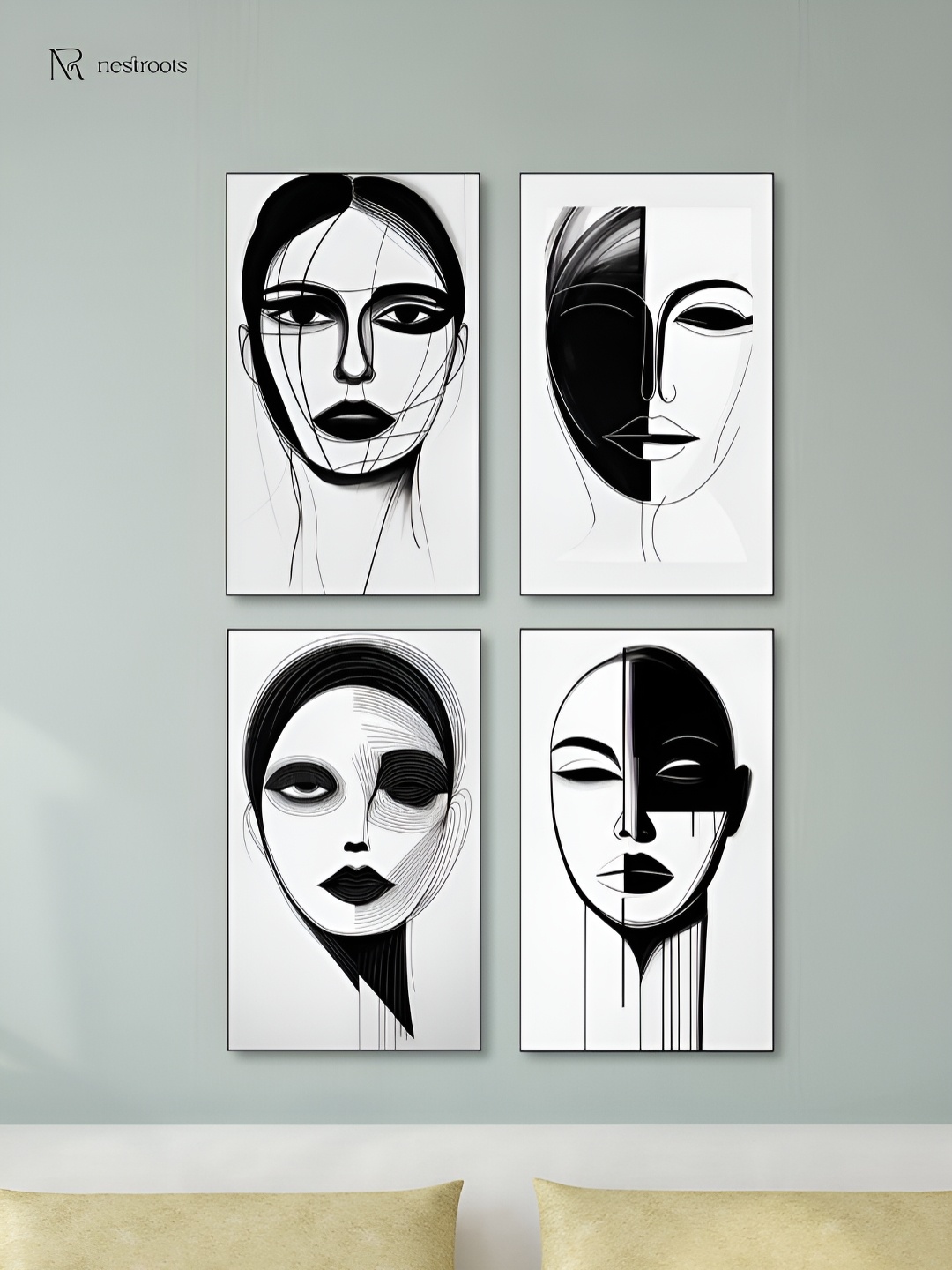 

nestroots Monochrome Elegance Black 4 Pieces Canvas Wall Art