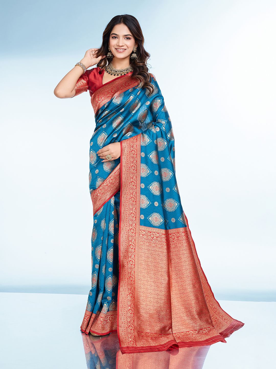 

RICH & ROMAN Woven Design Zari Pure Silk Banarasi Saree, Blue