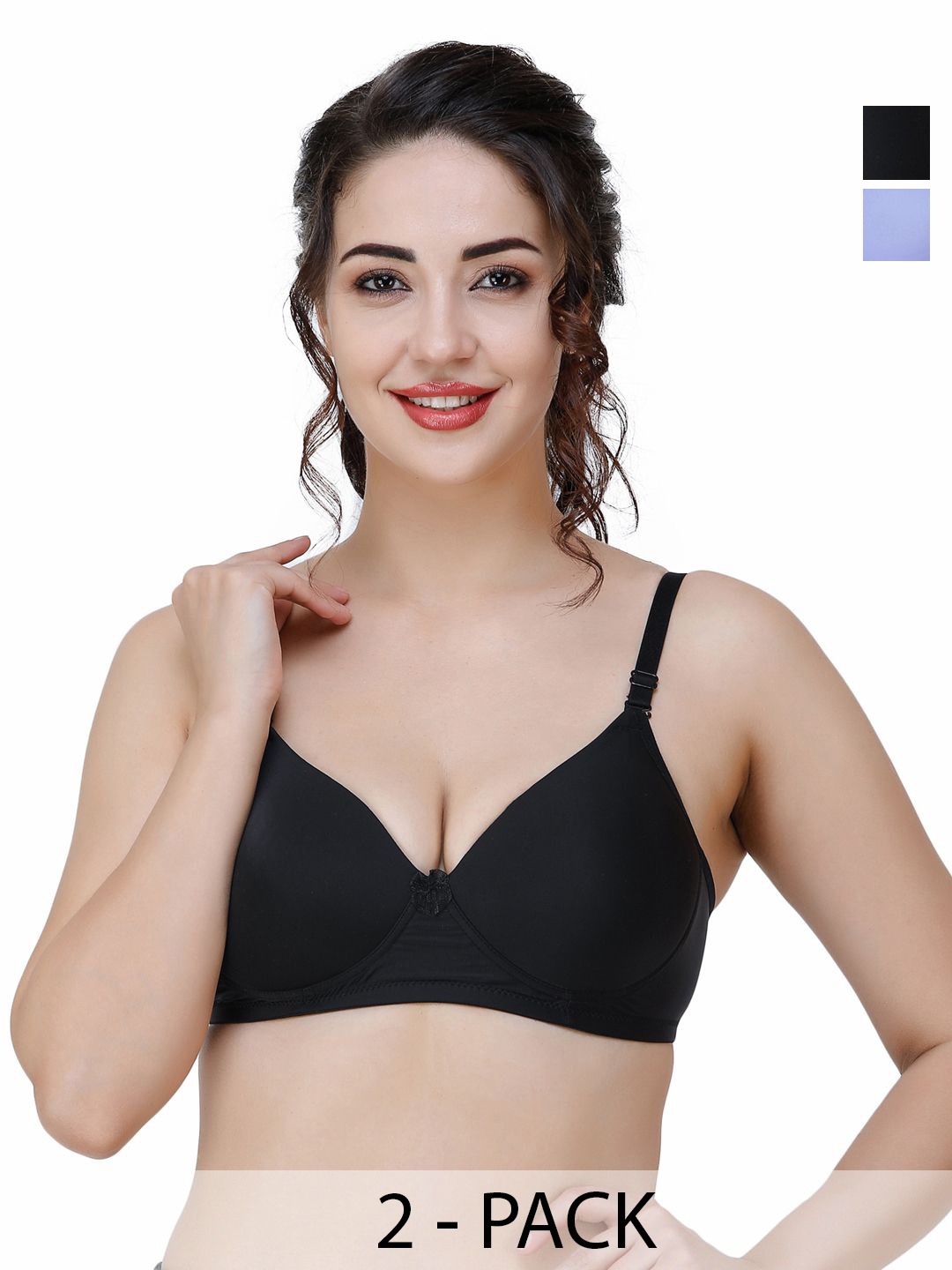 

College Girl Pack Of 2Full Coverage Lightly Padded Underwired Push-Up Bra, Black