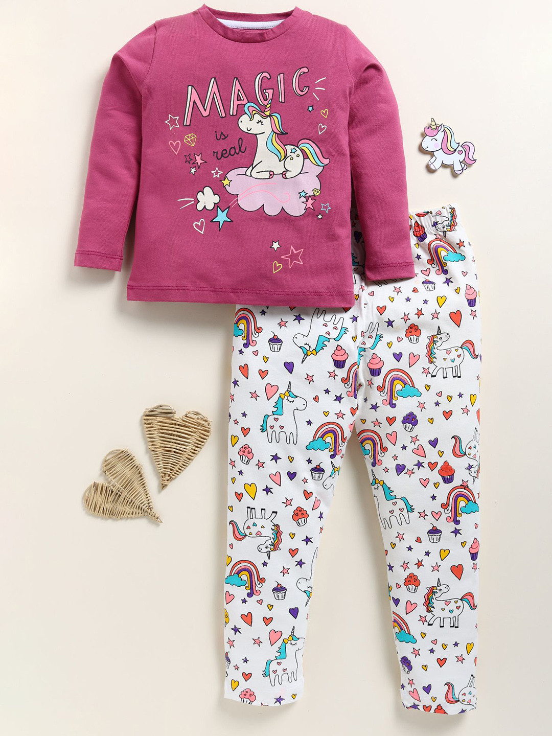 

YK Girls Printed Night suit, Maroon
