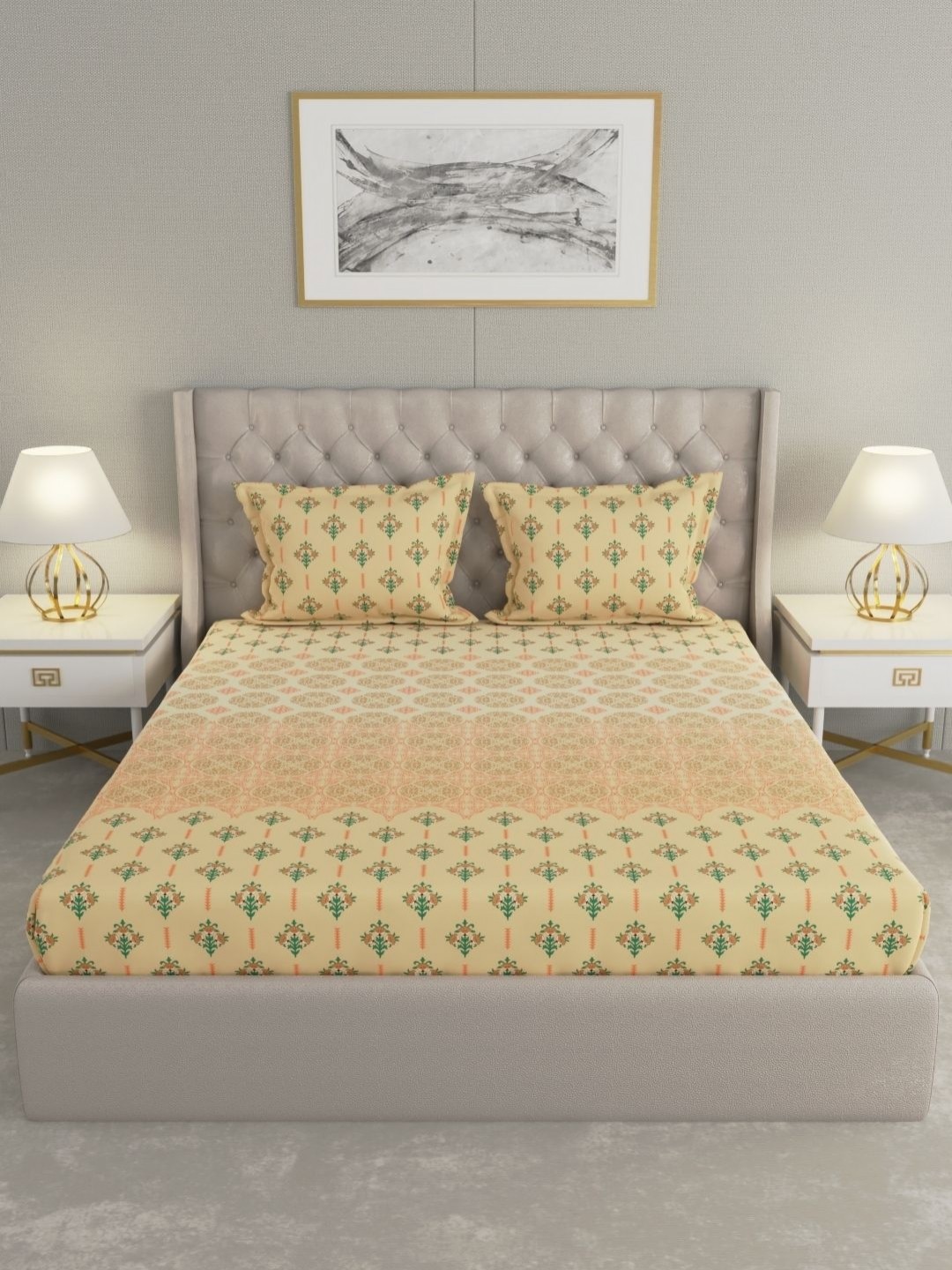 

Raymond Home CRYSTAL Yellow Floral Printed Cotton 210 TC King Bedsheet Set 2.74 x 2.74m
