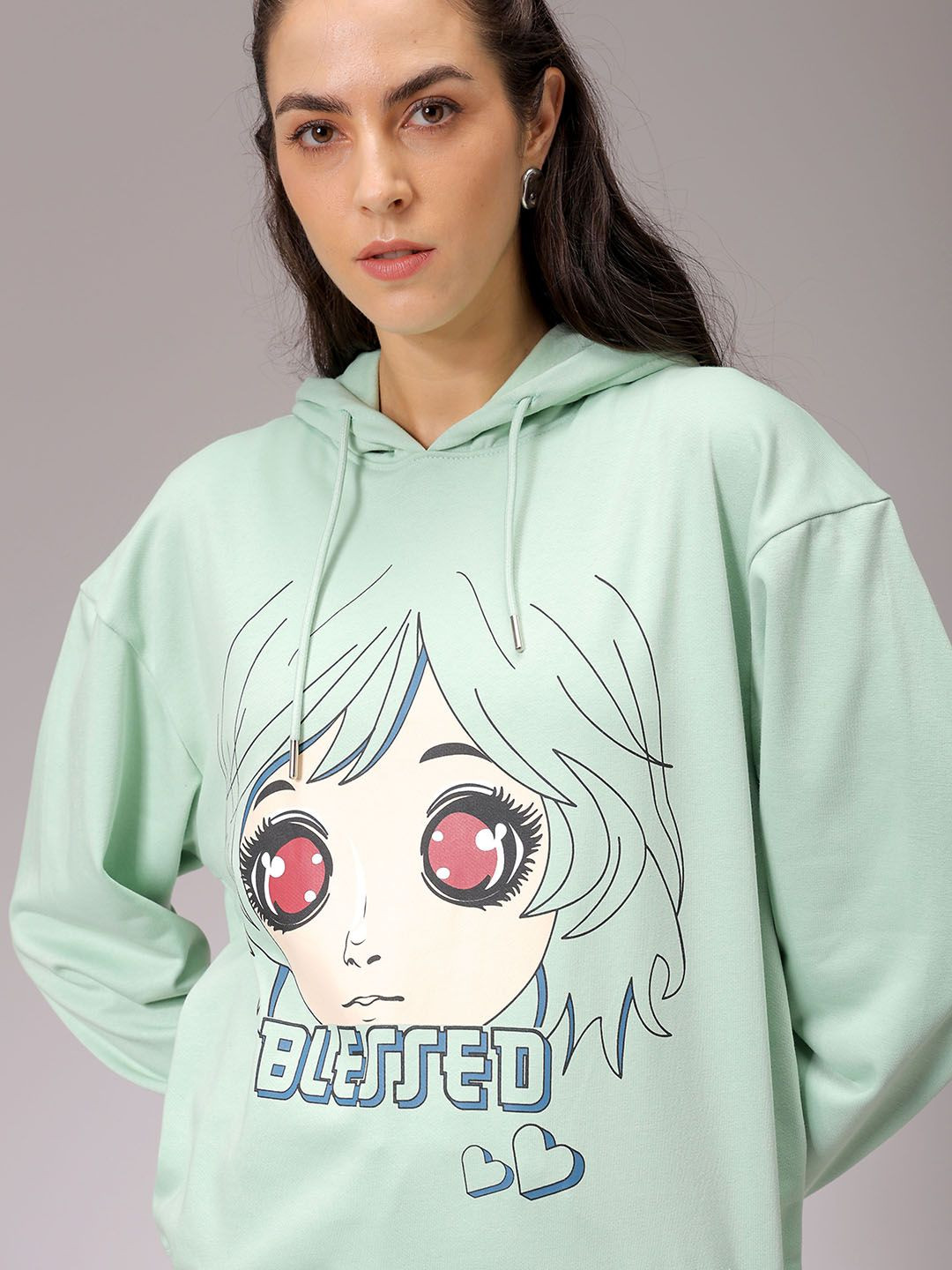 

Freehand by The Indian Garage Co Women Printed Hooded Sweatshirt, Green