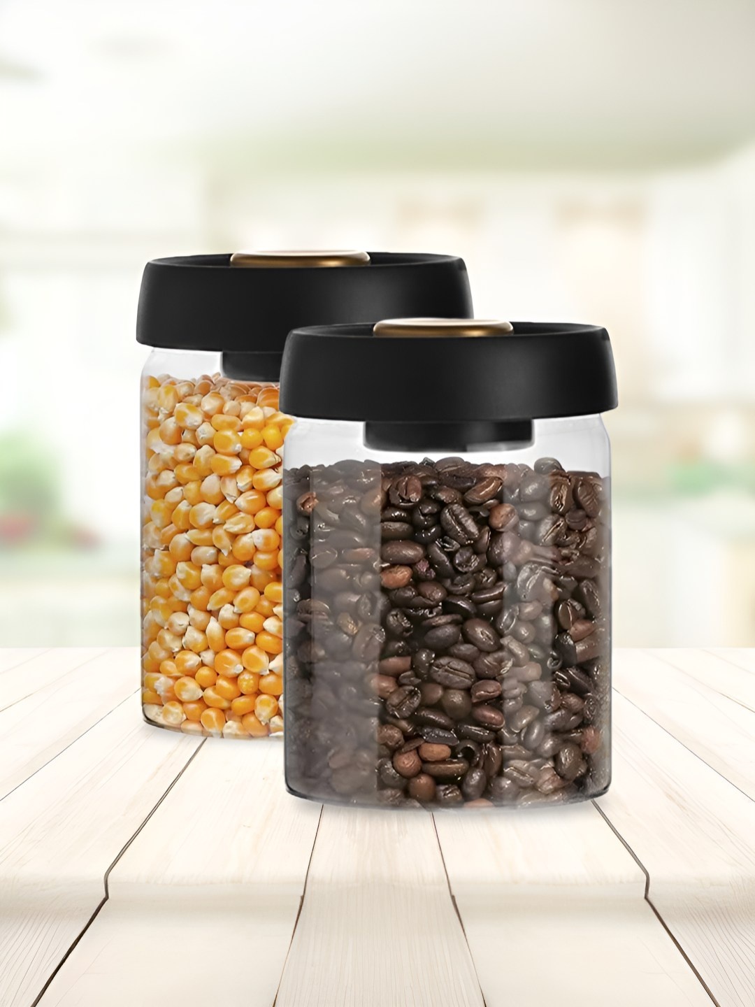 

The Better Home Transparent & Black 2 Pieces Glass Easy to Clean Jar With Vacuum Lid 900ml