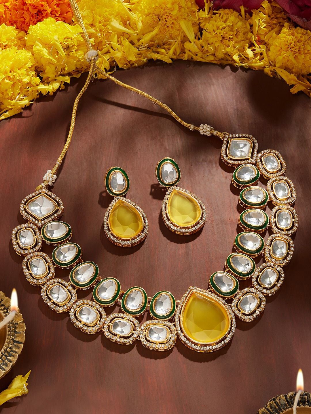 

Zaveri Pearls Gold-Plated Meenakari Stone-Studded Jewellery Set