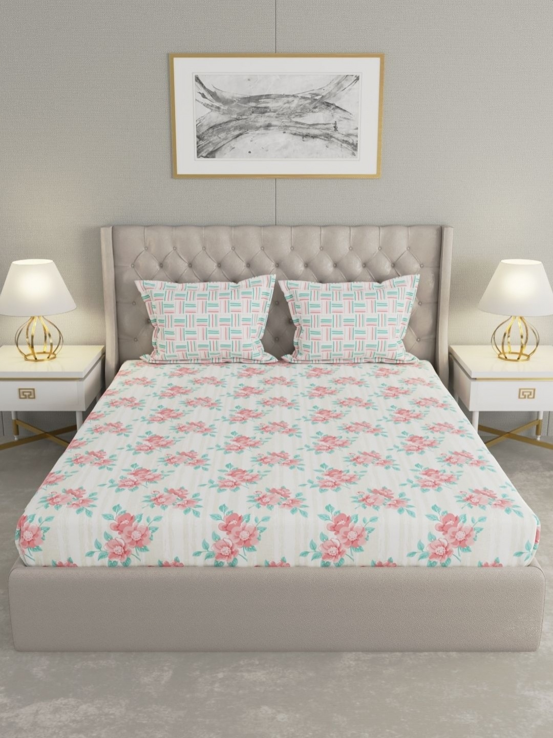 

Raymond Home MYSTIQUE Pink Floral Printed Cotton 110 TC Queen Bedsheet Set 2.54 x 2.24m