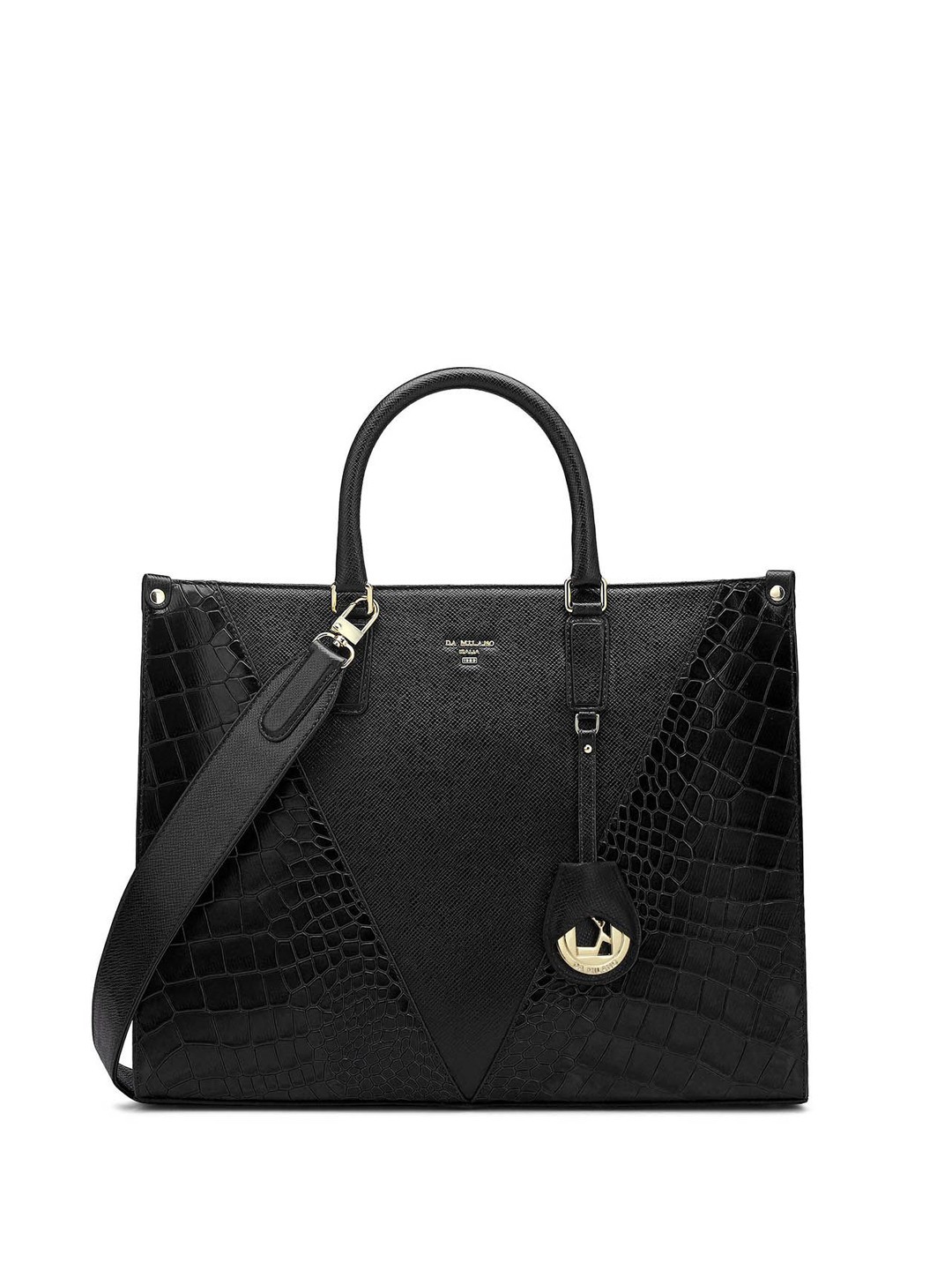 

Da Milano Women Textured Structured Leather Handheld Bag, Black