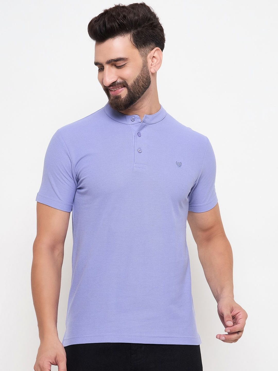 

Duke Men Solid Henley Neck Cotton Slim Fit T-shirt, Purple