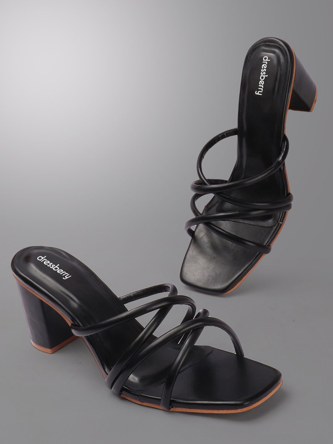 

DressBerry Women Square Toe Party Block Heel Sandals, Black