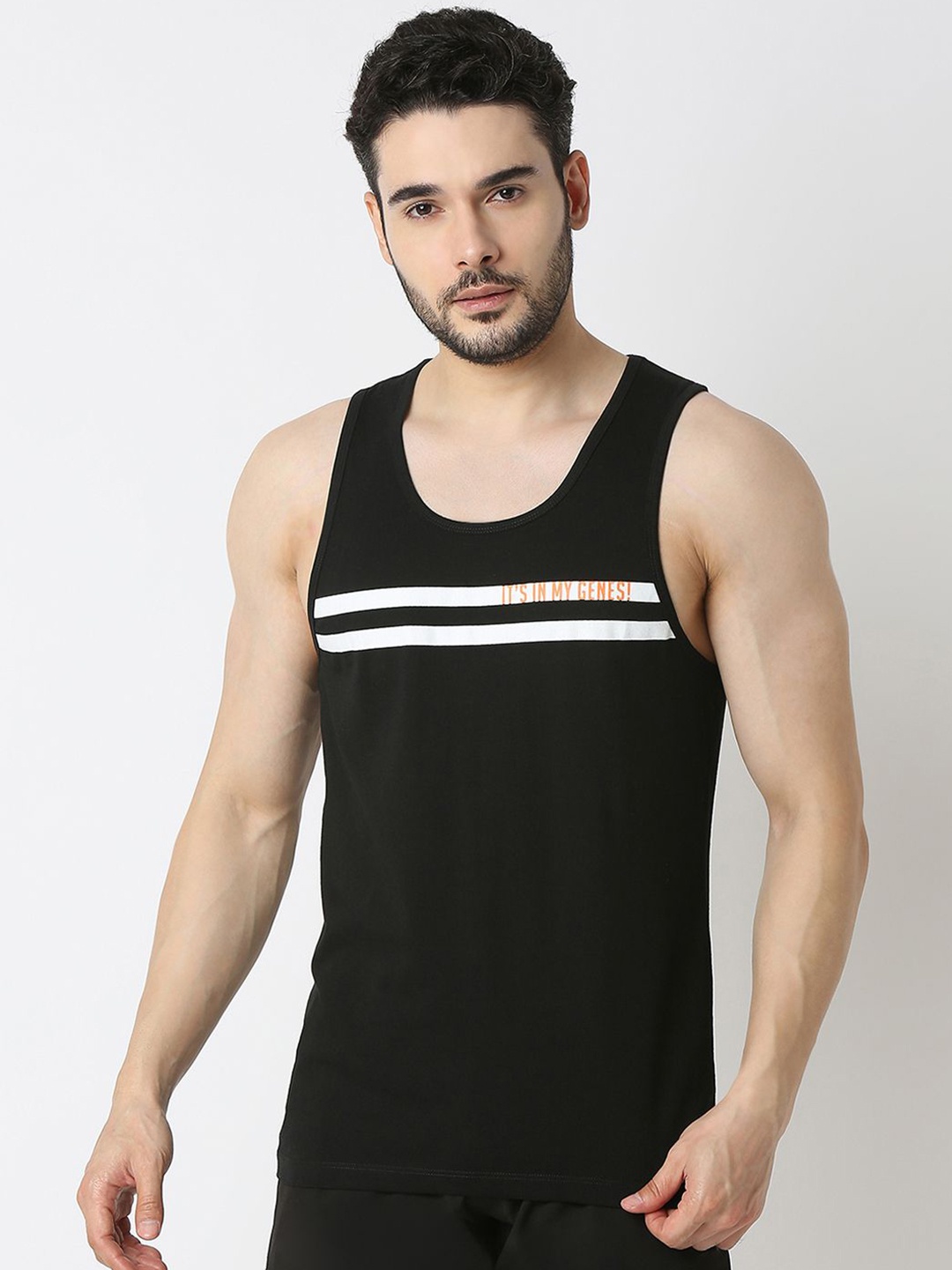 

UnderJeans by Spykar Cotton Round Neck Innerwear Vests UJLSTPRM011BLACK, Black