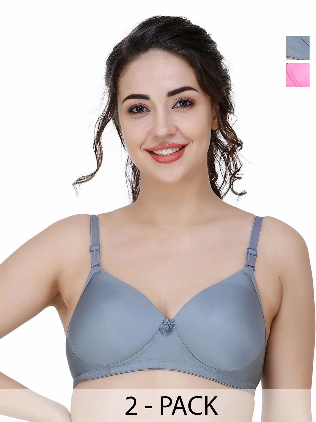 

College Girl Women Pack of 2 Seamless Full Coverage Lightly Padded Bra, Grey