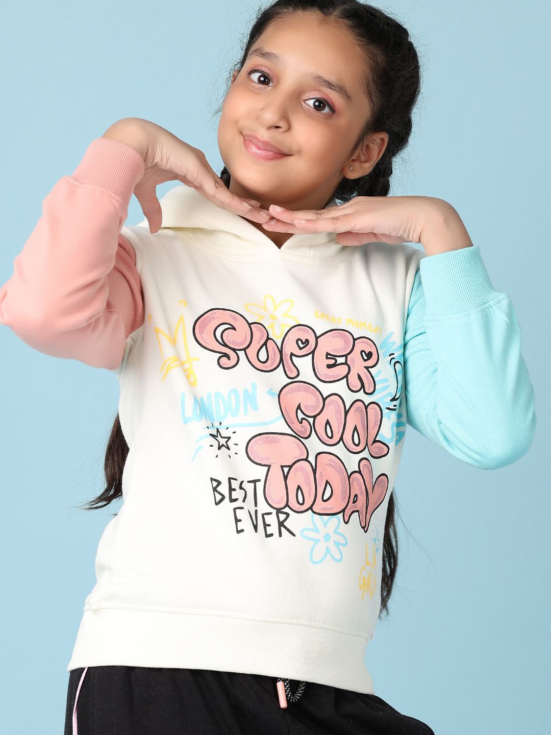 

V-Mart Girls Graphic Printed Hooded Sweatshirt, Off white