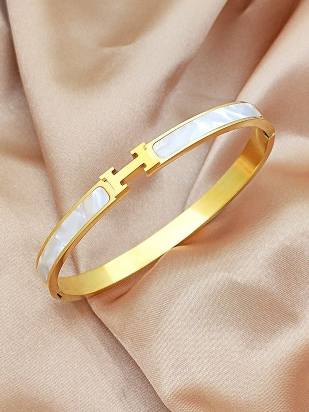 

MYKI Stainless Steel Gold-Plated Opal Kada Bracelet