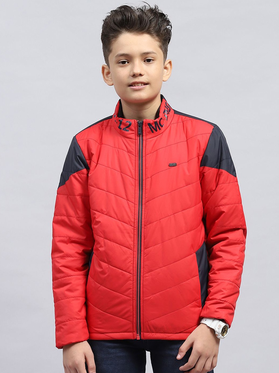 

Monte Carlo Boys Mock Collar Colourblocked Casual Padded Jacket, Red