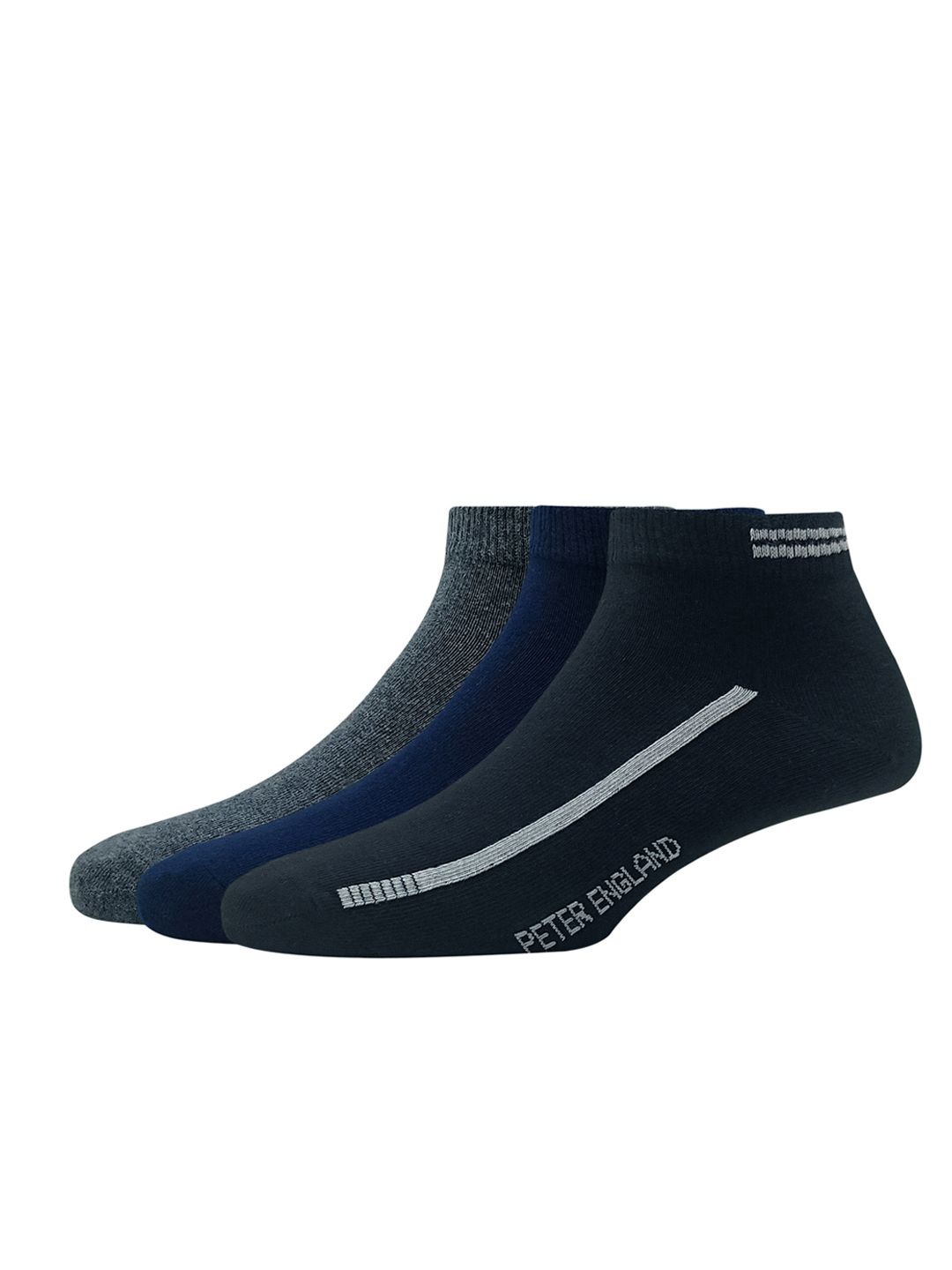 

Peter England Men Pack Of 3 Striped Ankle-Length Socks, Black