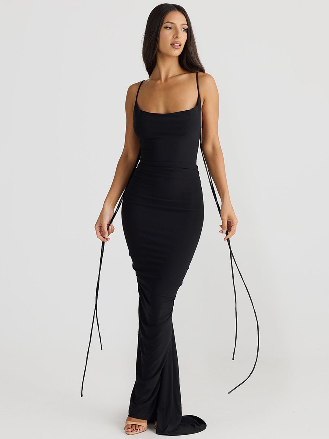 

MIAKEE Cowl Neck Sheath Maxi Dress, Black