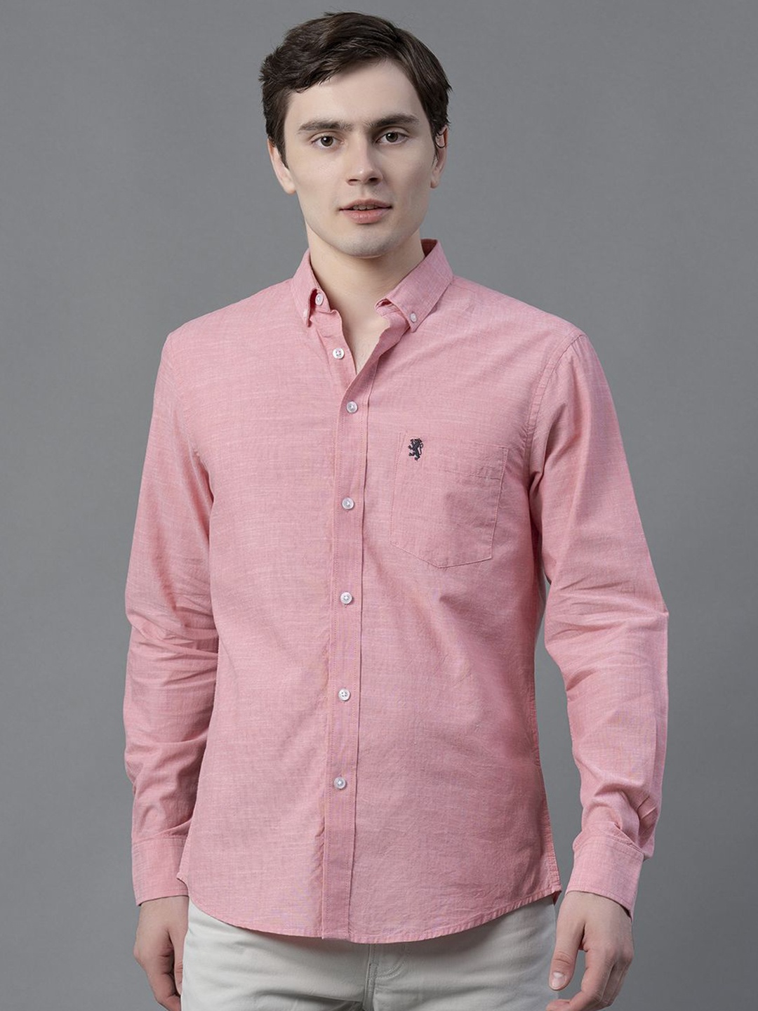 

Red Tape Men Button-Down Collar Solid Cotton Casual Shirt, Pink