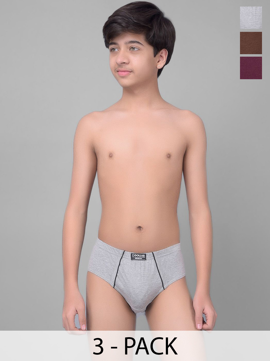 

Dollar Bigboss Boys Pack Of 3 Cotton Assorted Basic Briefs MBKBR-03-MDSUE-PO3-CO4, Grey