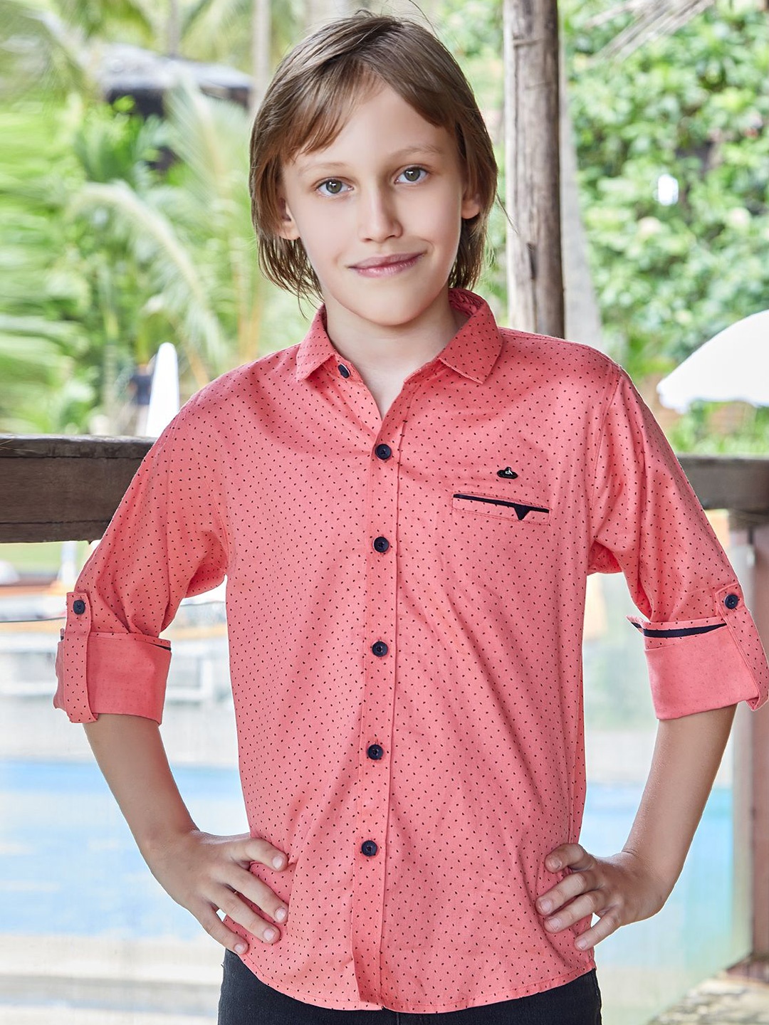 

MashUp Boys Classic Opaque Printed Casual Shirt, Pink