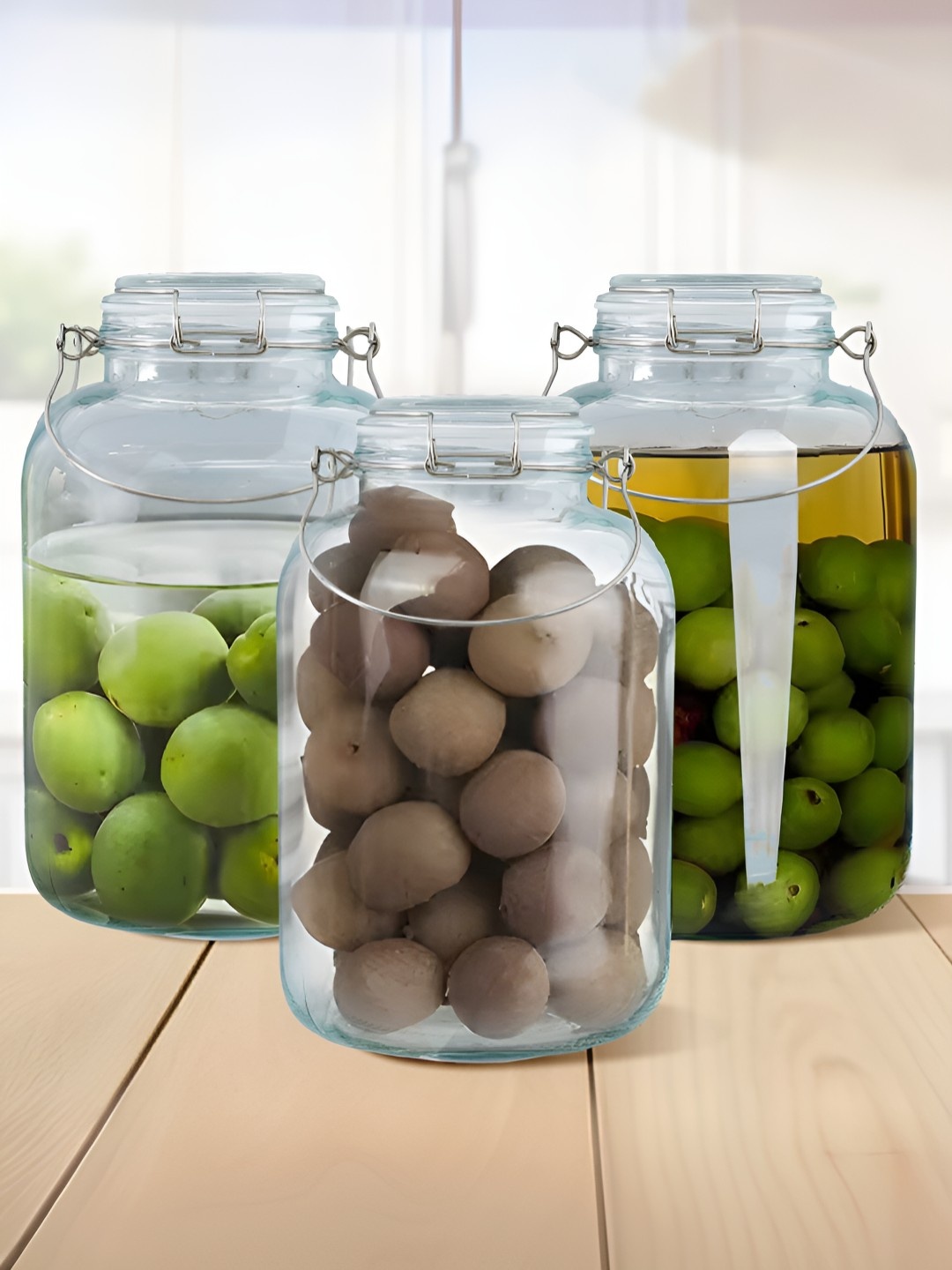 

The Better Home Transparent 3 Pcs Glass Easy to Clean Jar With Buckle Lid & Wide Mouth 2L