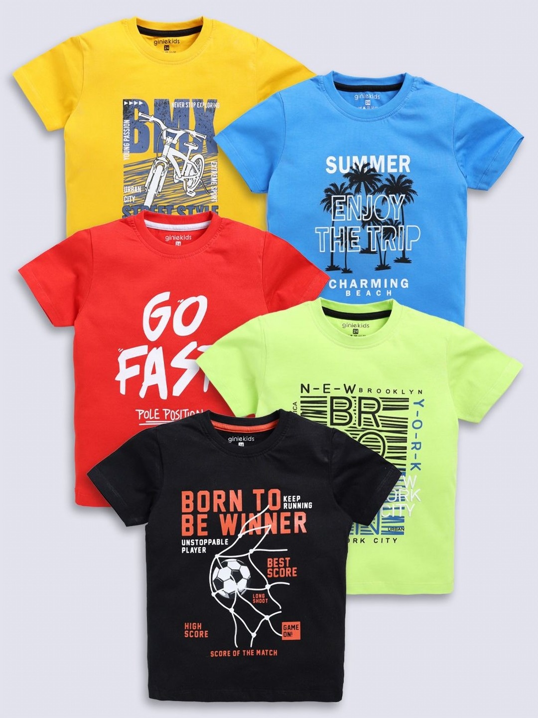 

Ginie Boys Printed T-shirt, Multi