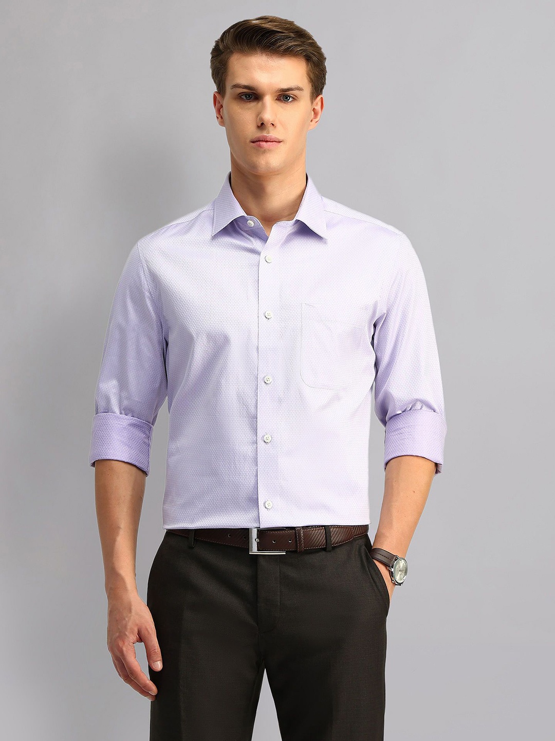 

AD By Arvind Men Spread Collar Textured Cotton Formal Shirt, Purple