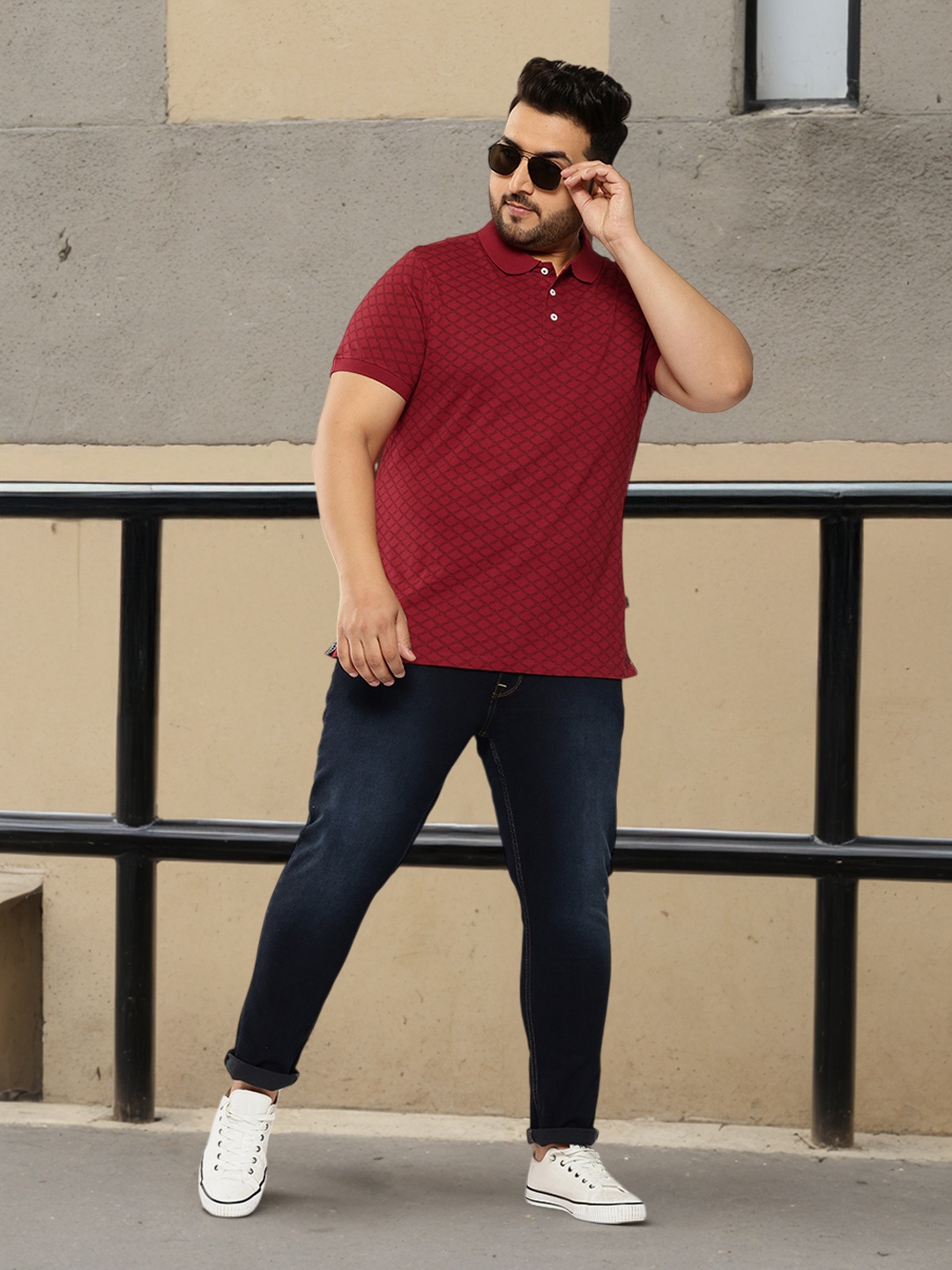 

Sztori Men Plus SizePrinted Polo Collar Pure Cotton T-shirt, Maroon