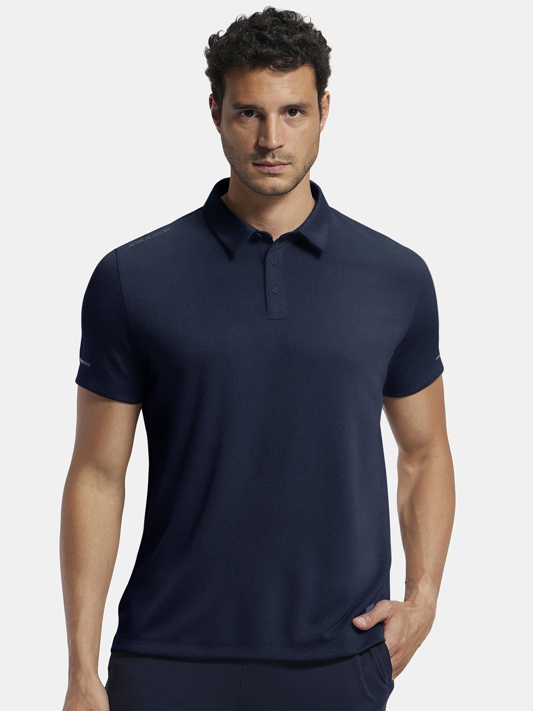 

Jockey Elastane Stretch Half Sleeve Polo Tshirt with Breathable Mesh - MV41, Navy blue