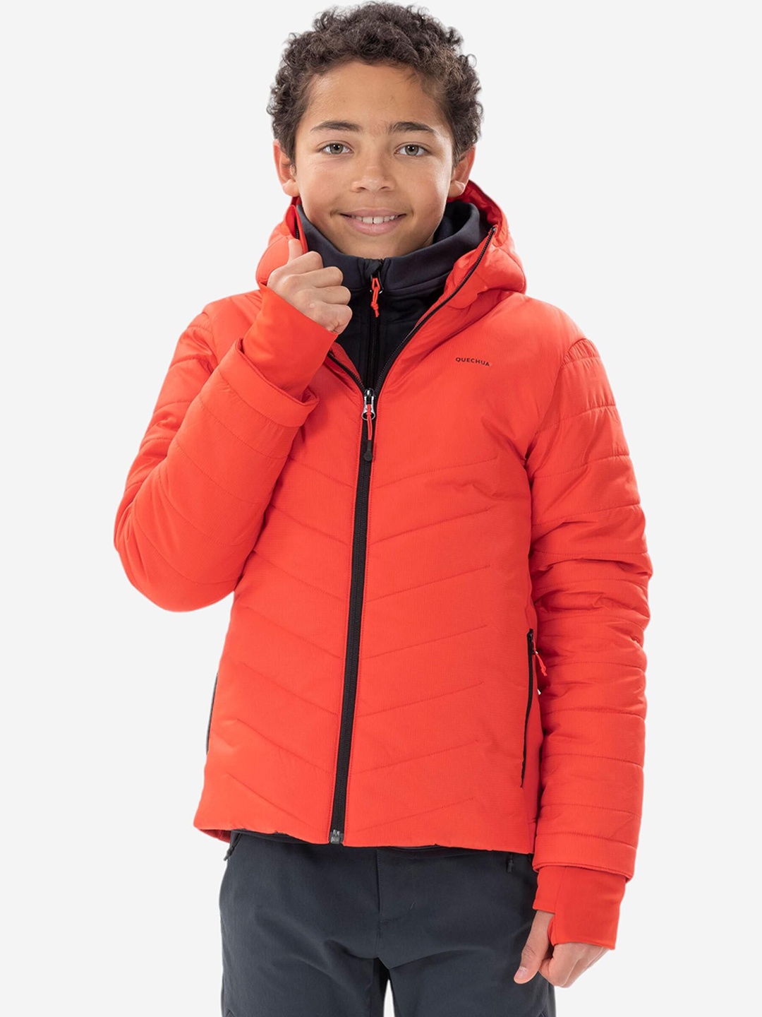 

Quechua By Decathlon Boys Hooded Solid Sports Padded Jacket, Orange