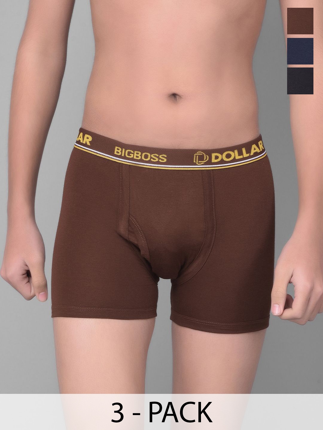 

Dollar Bigboss Boys Pack Of 3 Assorted Cotton TrunksMBKTR-03-LONG-PO3-CO5, Brown