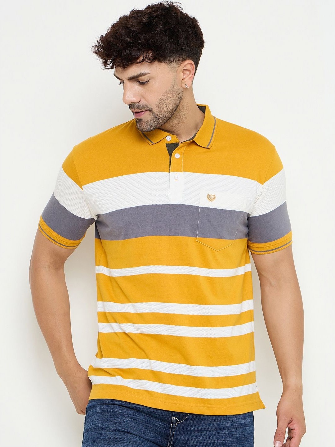 

Duke Men Striped Polo Collar Cotton T-shirt, Yellow