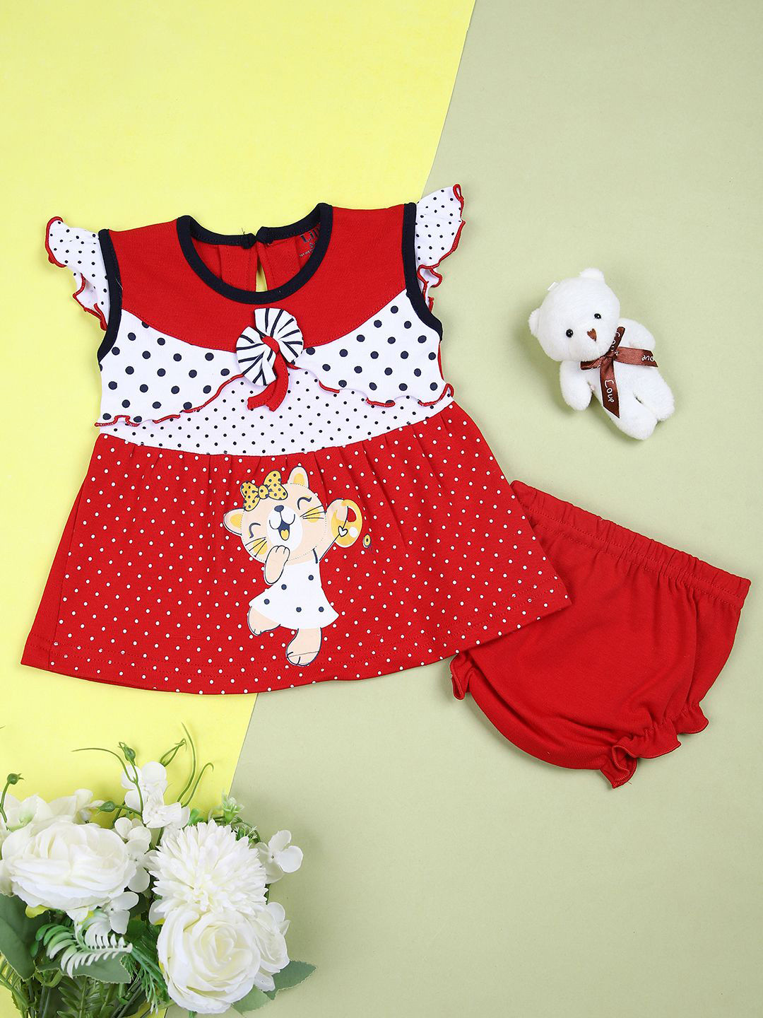

V-Mart Girls Floral Printed Fit & Flare Dress, Red