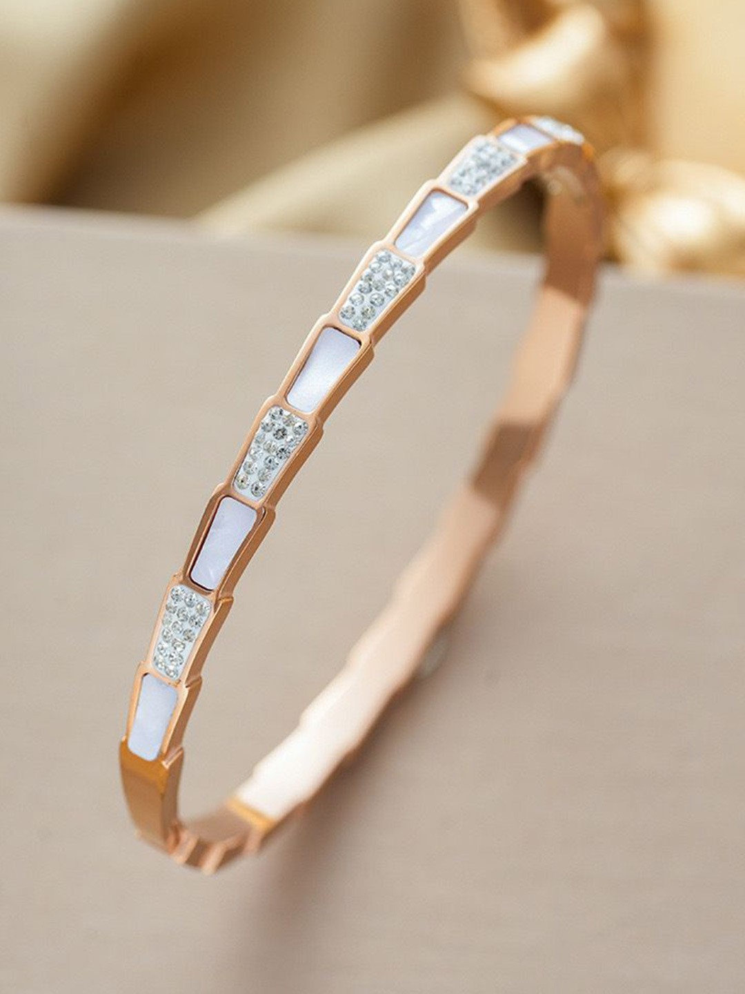

MYKI Rose Gold-Plated Stainless Steel Opal Kada Bracelet