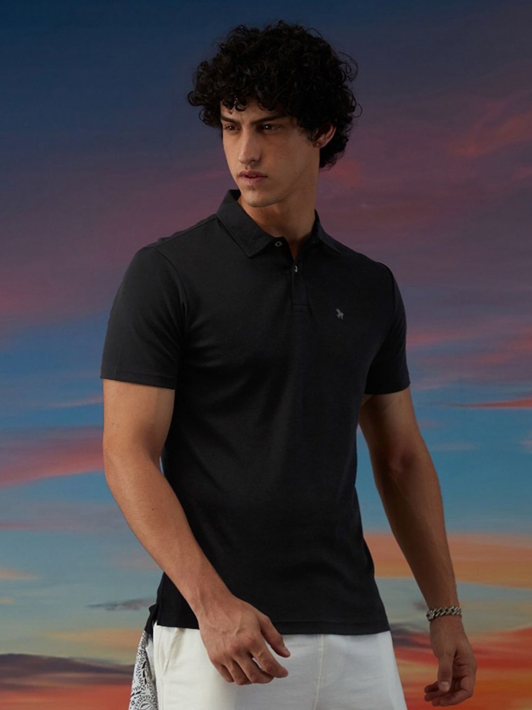 

Markle Moro Men Solid Polo Collar Cotton Slim Fit T-shirt, Black