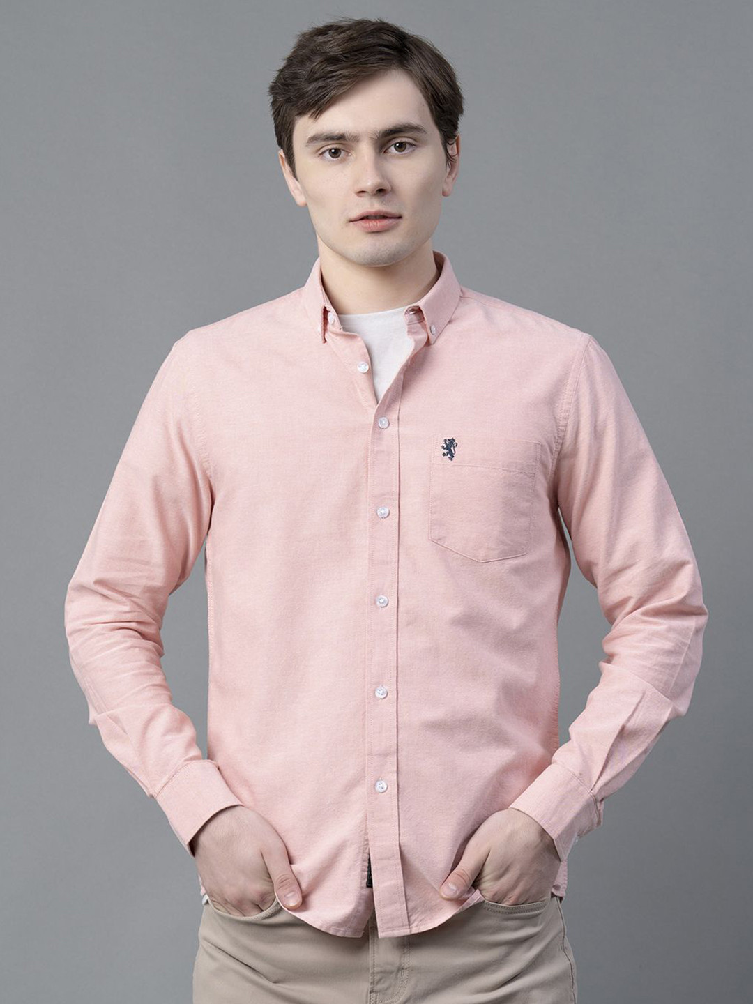 

Red Tape Men Button-Down Collar Solid Cotton Casual Shirt, Pink