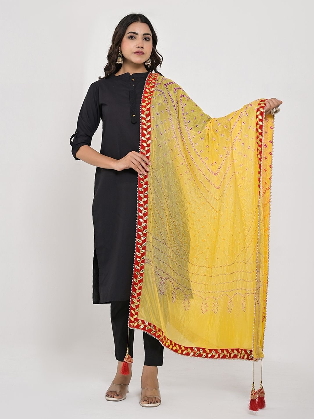 

Apratim Bandhani Printed Gotta Patti Silk Dupatta, Yellow