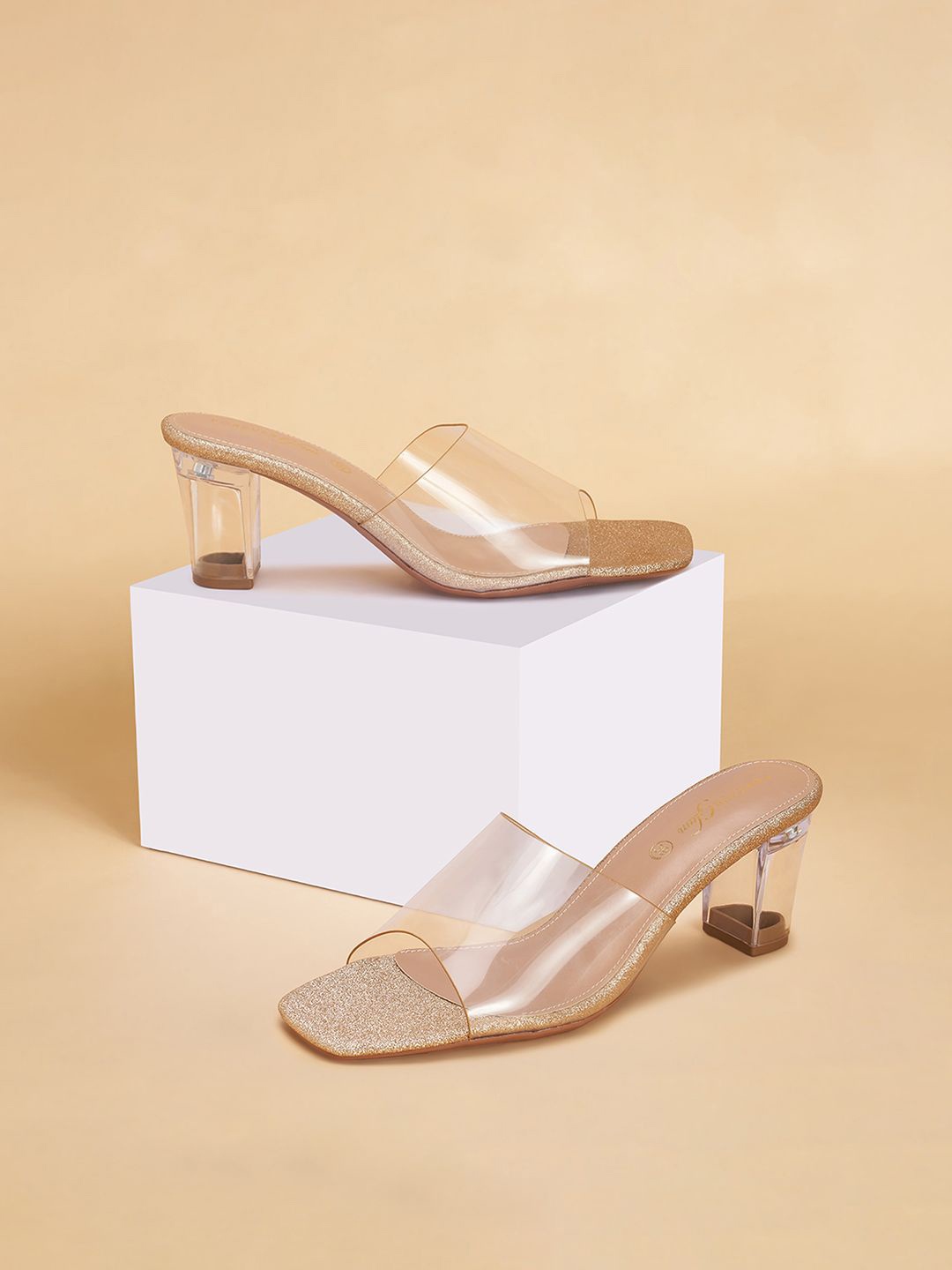 

Forever Glam by Pantaloons Women PU Block Heel Sandals, Gold